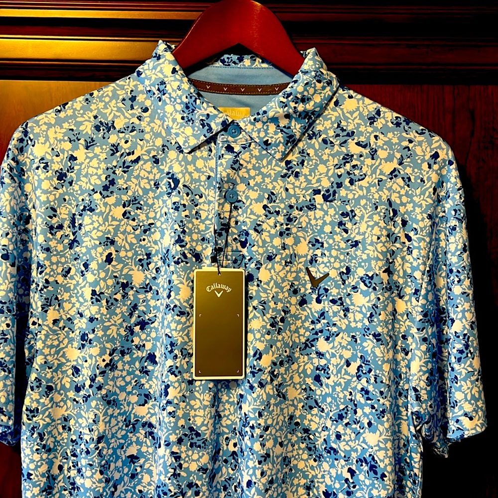 Callaway Blue and White Floral Polo Shirt